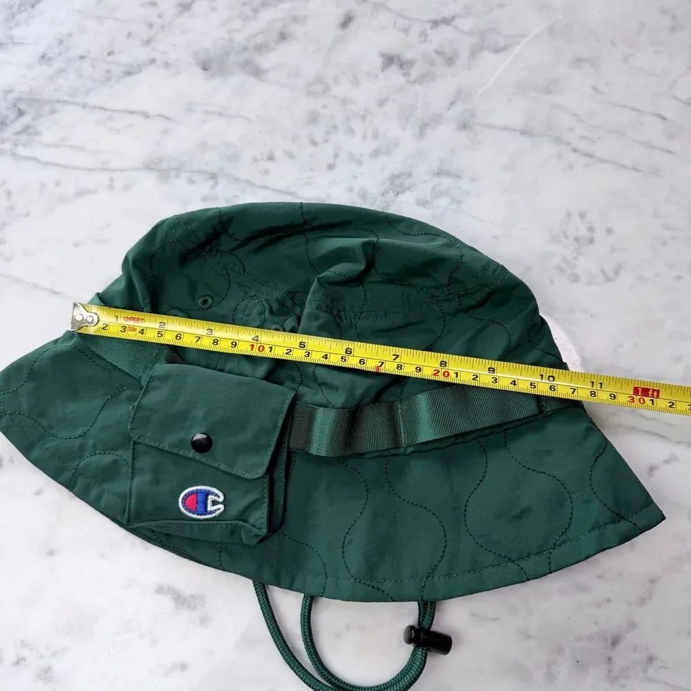 Champion UO Taslan Quilted Green Bucket Hat with Detachable Pocket White L/XL